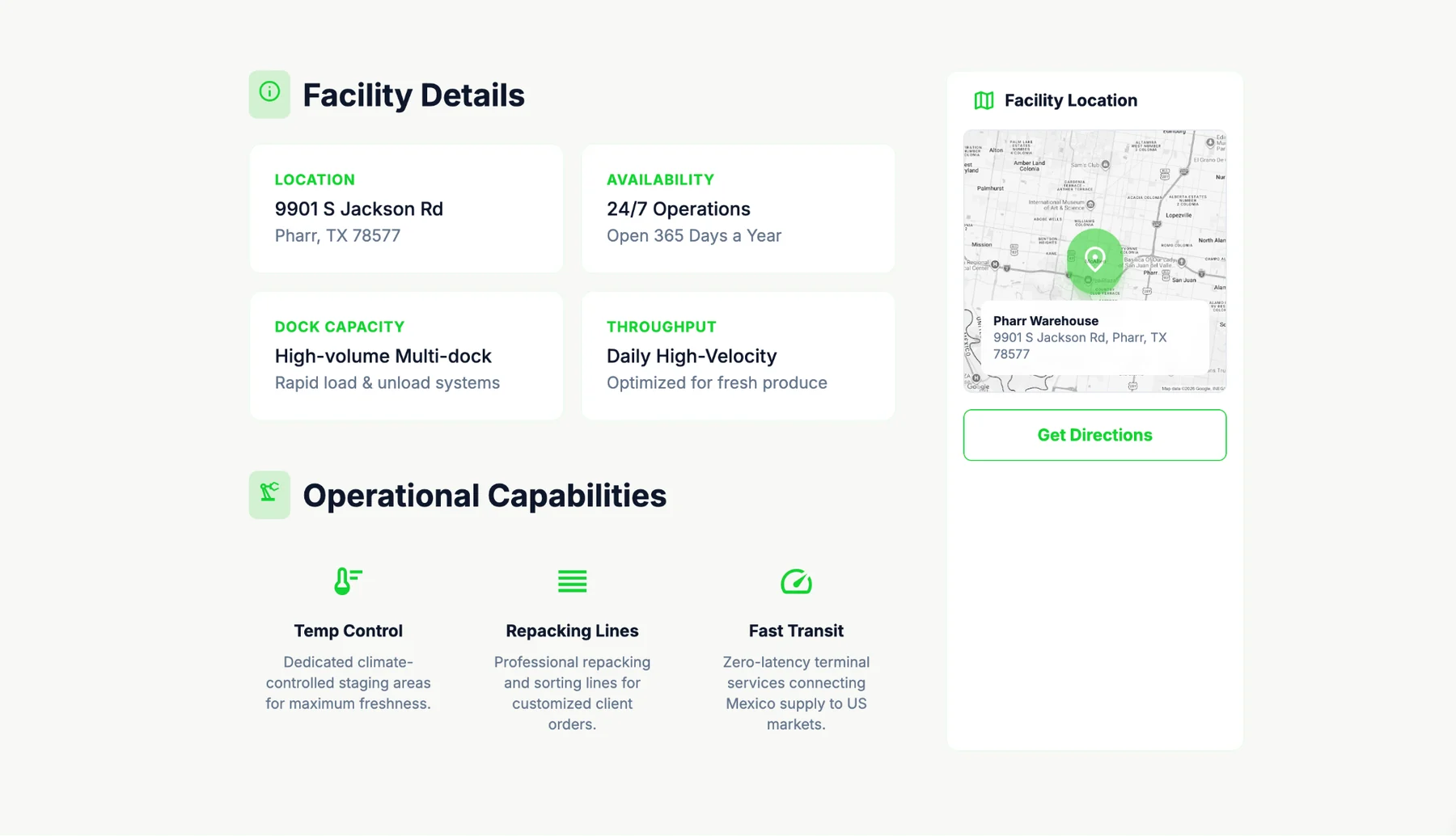 Vegetally facility details and operational capabilities
