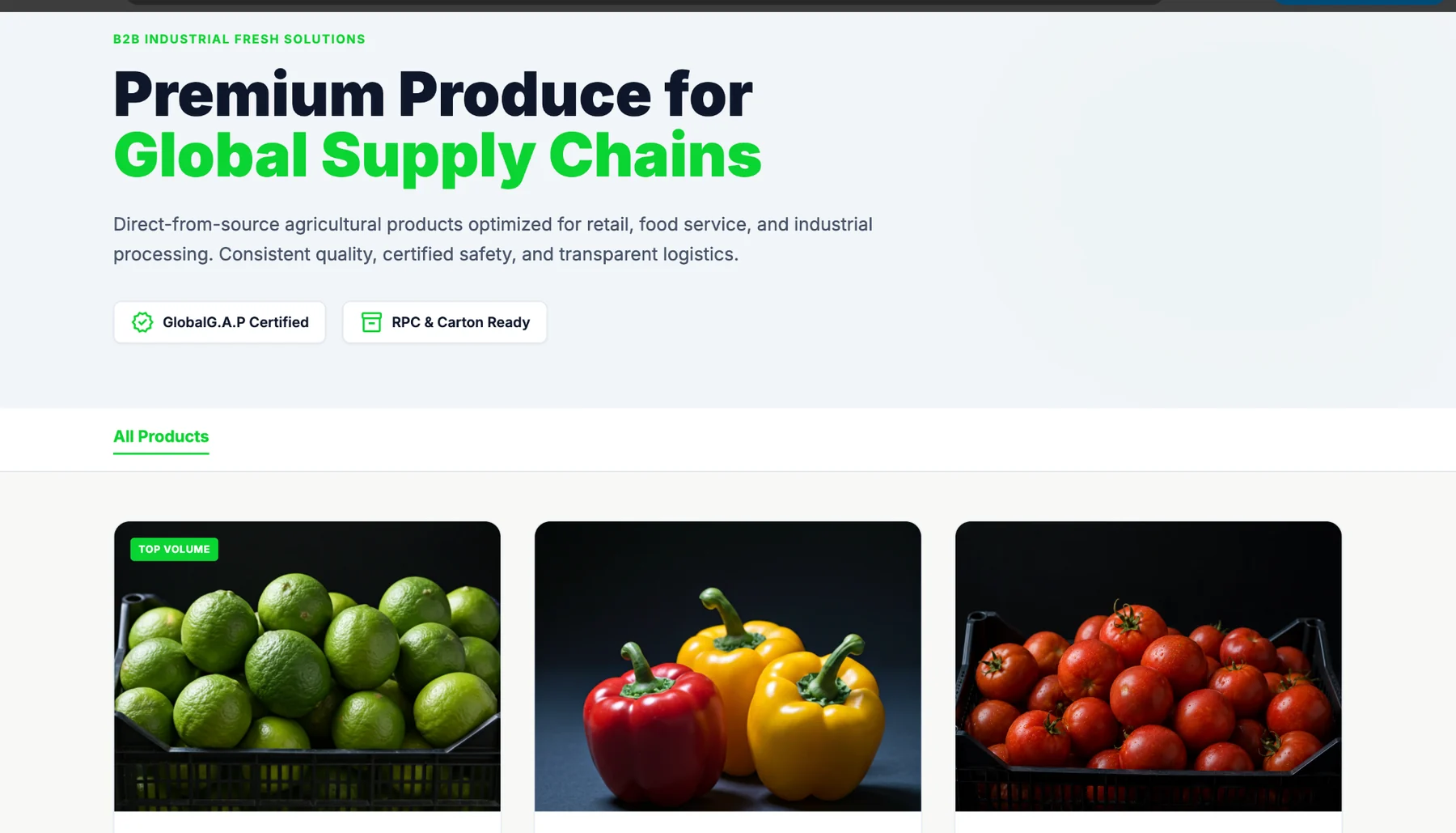 Vegetally products catalog for global supply chains